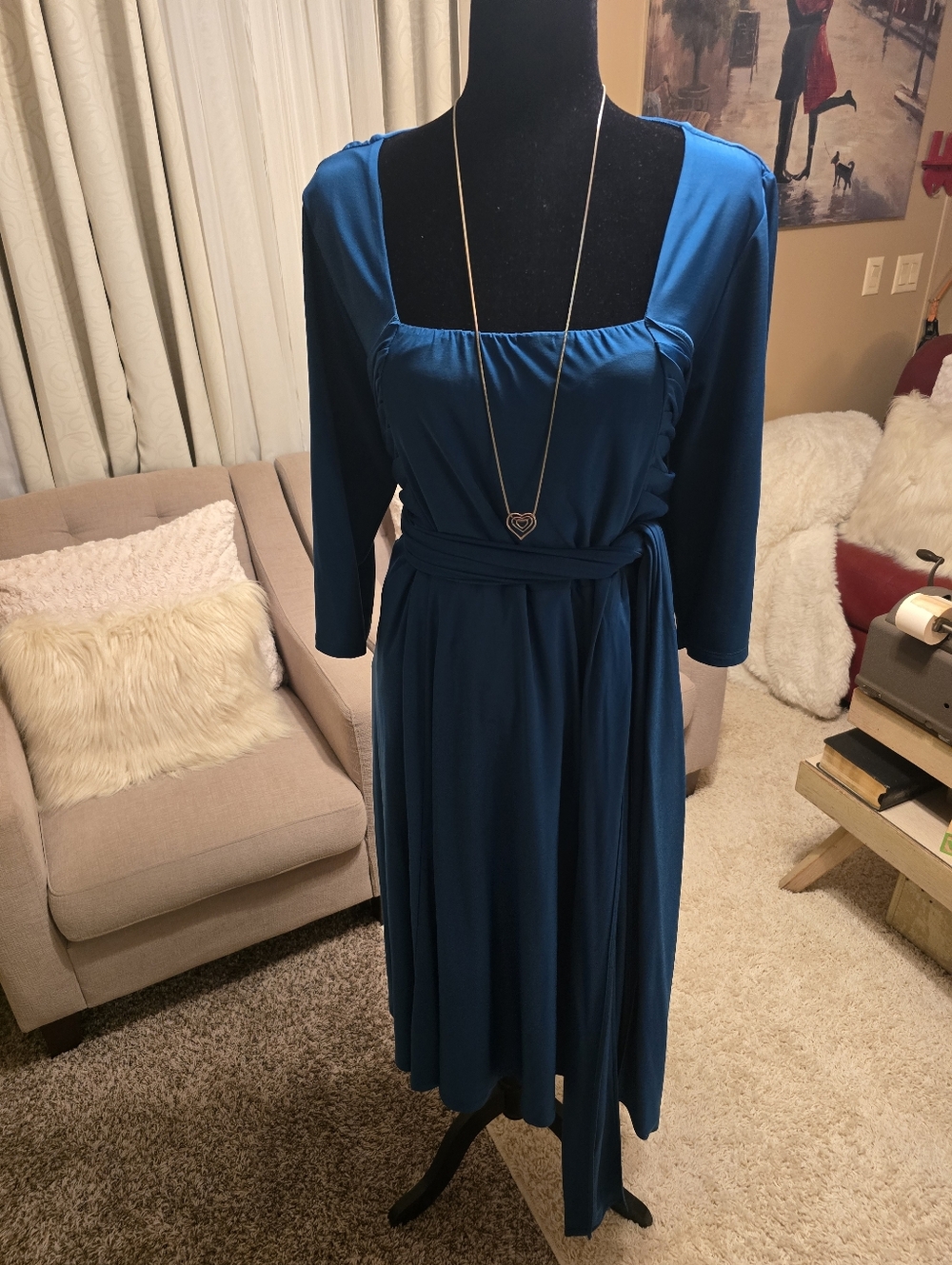 Igigi Teal Midi Dress with Three-Quarter Sleeves